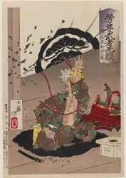 Matsunaga Hisahide i färd med att begå självmord, ur serien Yoshitoshis modiga krigare, 1883